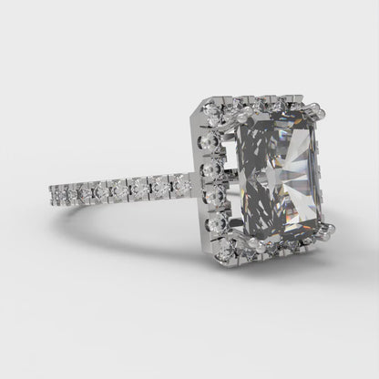 1.86 cttw Zirconia Simulated Diamond Hidden Halo Engagement Ring - Solid Gold (VVS1, Emerald Cut,7.5x5.5mm)