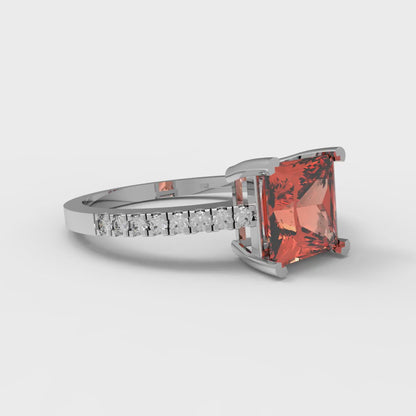 1.62 cttw Zirconia Simulated Red Diamond Solitaire with Zirconia Simulated Diamond Accents Engagement Ring - Solid Gold (VVS1, Princess Cut,6.5mm)