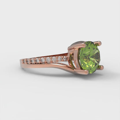 1.71 cttw Natural Peridot Solitaire with Zirconia Simulated Diamond Accents Engagement Ring - Solid Rose Gold (VVS1, Round Cut,7.5mm)
