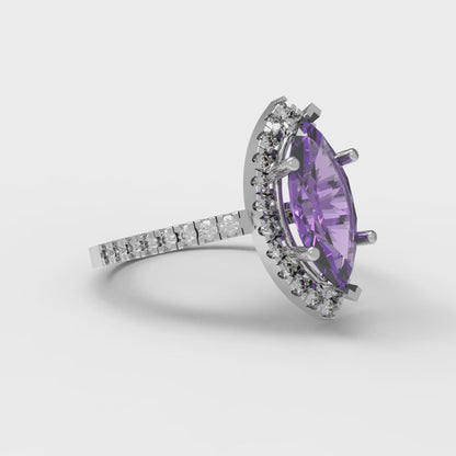 2.38 cttw Simulated Alexandrite Hidden Halo Engagement Ring - Solid White Gold  (VVS1, Marquise Cut,12x6mm )