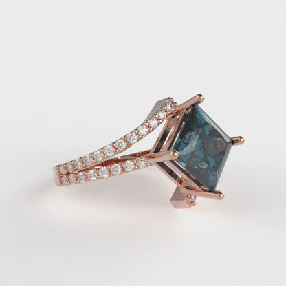 2.3075 cttw Natural London Blue Topaz Solitaire with Zirconia Simulated Diamond Accents Engagement Ring - Solid Rose Gold (VVS1, Princess Cut,7.0mm)