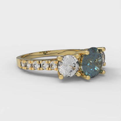 1.97 cttw Natural London Blue Topaz Three-Stone Engagement Ring - Solid Gold (Round Cut,6.5mm)