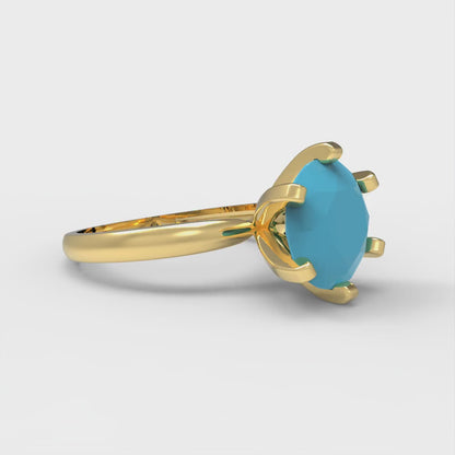 3 cttw Simulated Turquoise Solitaire  Engagement Ring - Solid Gold (Round Cut,9mm)