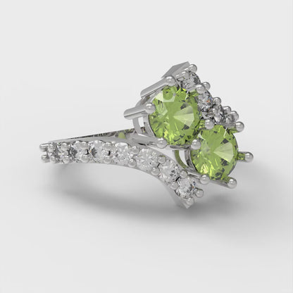 1.48 cttw Natural Peridot Solitaire with Zirconia Simulated Diamond Accents Engagement Ring - Solid Gold (Round Cut,5mm)