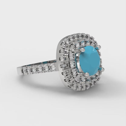 1.615 cttw Simulated Turquoise Solitaire with Zirconia Simulated Diamond Accents Engagement Ring - Solid White Gold (VVS1, Round Cut,6.5mm)