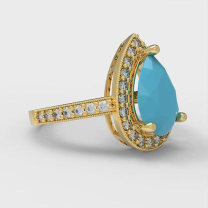 2.36 cttw Simulated Turquoise Hidden Halo Engagement Ring - Solid Gold (Pear Cut,10x7mm)