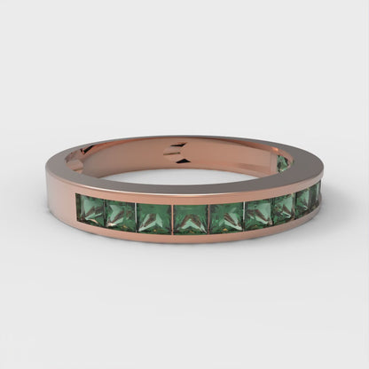 0.78 cttw Simulated Emerald Princess Cut Rose Gold Eternity Wedding Band
