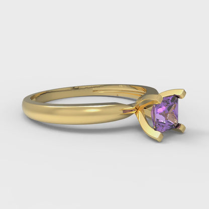 0.5 cttw Simulated Alexandrite Solitaire  Engagement Ring - Solid Yellow Gold (VVS1, Princess Cut,4mm)