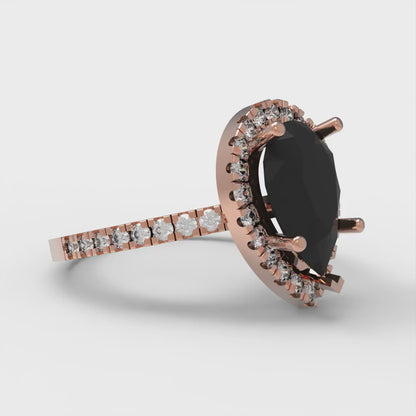 2.38 cttw Natural Onyx Hidden Halo Engagement Ring - Solid Gold (Pear Cut,10x7mm )