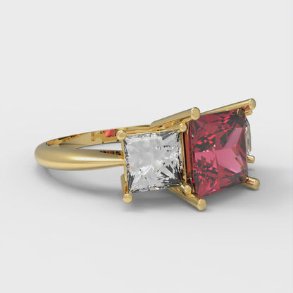 2.5 cttw Simulated Ruby Three-Stone Engagement Ring - Solid Gold (Princess Cut,6.5 mm)