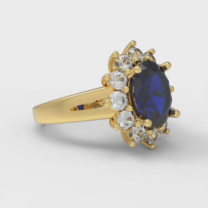 2.72 cttw Simulated Blue Sapphire Hidden Halo Engagement Ring - Solid Gold (Oval Cut,9x7mm)