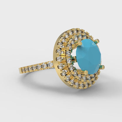 2.6 cttw Simulated Turquoise Hidden Halo Engagement Ring - Solid Gold (Round Cut,8.0mm)