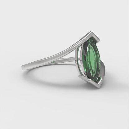 1 cttw Simulated Emerald Solitaire  Engagement Ring - Solid White Gold (VVS1, Marquise Cut,10x8mm )