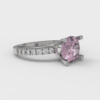 1.71 cttw Zirconia Simulated Pink Diamond Solitaire with Zirconia Simulated Diamond Accents Engagement Ring - Solid White Gold (VVS1, Round Cut,7.5mm)