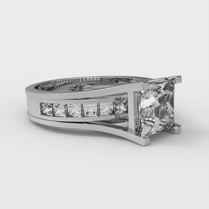 2.28 cttw Princess Cut White Sapphire Bridal Set - Solid White Gold Engagement Ring & Wedding Band