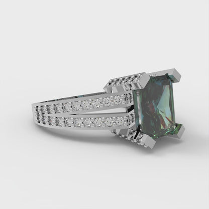 2.35 cttw Blue Moissanite Solitaire with Zirconia Simulated Diamond Accents Engagement Ring - Solid Gold (Emerald Cut,8x6mm)