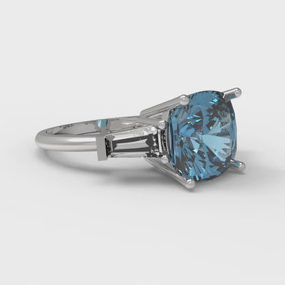 3 cttw Natural Sky Blue Topaz Three-Stone Engagement Ring - Solid Gold (Cushion Cut,8.0mm)
