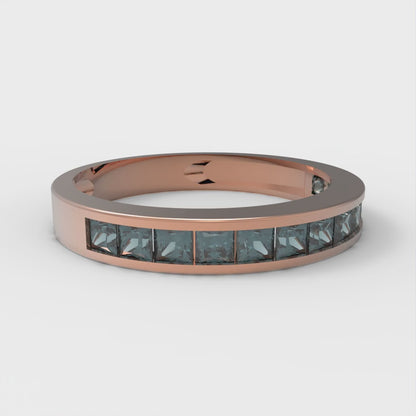 0.78 cttw Natural London Blue Topaz Princess Cut Rose Gold Eternity Wedding Band