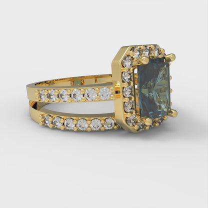 1.92 cttw Natural London Blue Topaz Hidden Halo Engagement Ring - Solid Gold (Emerald Cut,7.5X5.5mm)
