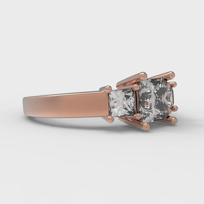 1.11 cttw Moissanite Three-Stone Engagement Ring - Solid Rose Gold (VVS1, Princess Cut,5.0mm)