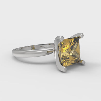 3 cttw Zirconia Simulated Yellow Diamond Solitaire  Engagement Ring - Solid Gold (VVS1, Princess Cut,8.0mm)