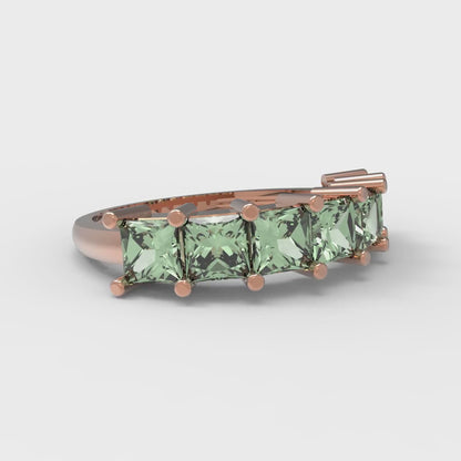 1.75 cttw Simulated Green Diamond Princess Cut Rose Gold Eternity Wedding Band