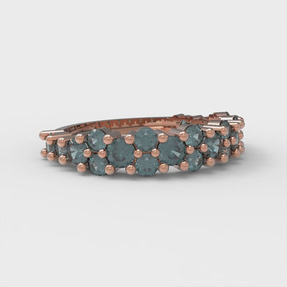 0.98 cttw Natural London Blue Topaz Round Cut Rose Gold Eternity Wedding Band