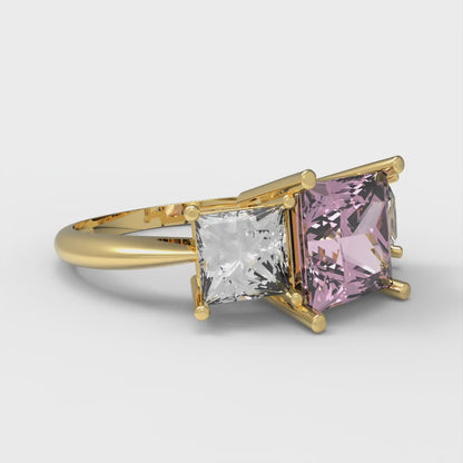 2.5 cttw Zirconia Simulated Pink Diamond Three-Stone Engagement Ring - Solid Gold (VVS1, Princess Cut,6.5 mm)