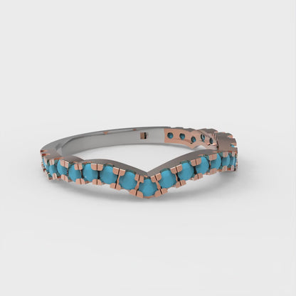 0.36 cttw Simulated Turquoise Round Cut White/Rose Gold Eternity Wedding Band