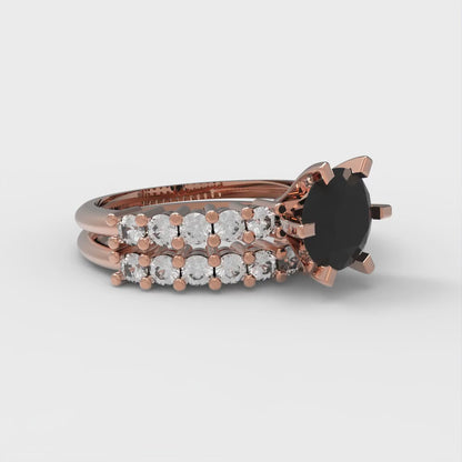 1.66 cttw Round Cut Natural Onyx Bridal Set - Solid Rose Gold Engagement Ring & Wedding Band