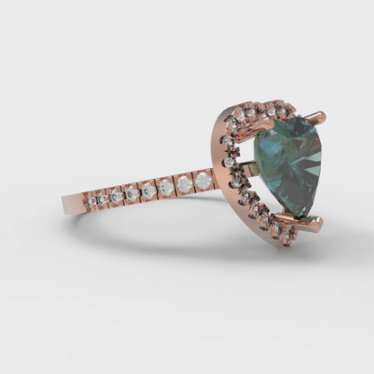 2.285 cttw Blue Moissanite Hidden Halo Engagement Ring - Solid Rose Gold (VVS1, Heart Cut,8mm)