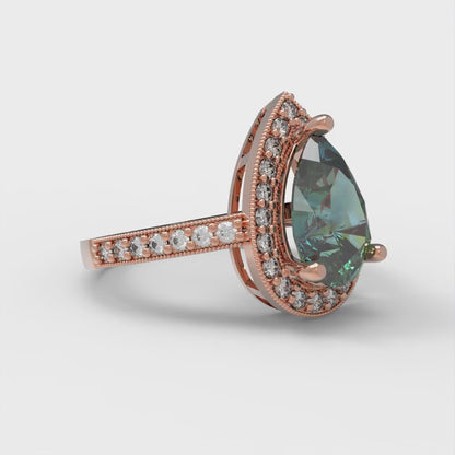 2.36 cttw Blue Moissanite Hidden Halo Engagement Ring - Solid Gold (Pear Cut,10x7mm)