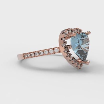 2.285 cttw Zirconia Simulated Blue Diamond Hidden Halo Engagement Ring - Solid Rose Gold (VVS1, Heart Cut,8mm)
