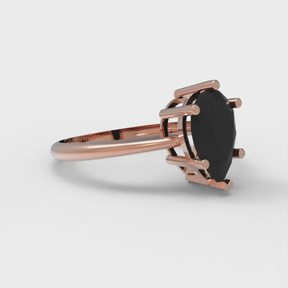 1.5 cttw Natural Onyx Solitaire  Engagement Ring - Solid Gold (Pear Cut,9x6mm)