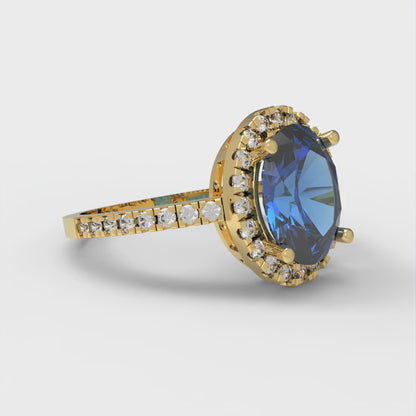 2.27 cttw Simulated Tanzanite Solitaire with Zirconia Simulated Diamond Accents Engagement Ring - Solid Gold (Oval Cut,9X7mm)