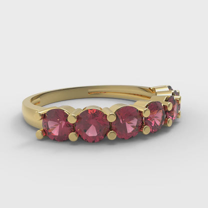 1.19 cttw Natural Garnet Round Cut Yellow Gold Eternity Wedding Band