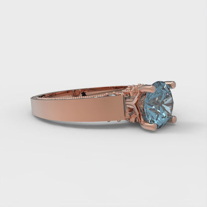 1.06 cttw Zirconia Simulated Blue Diamond Solitaire with Zirconia Simulated Diamond Accents Engagement Ring - Solid Rose Gold (VVS1, Round Cut,6.5mm)
