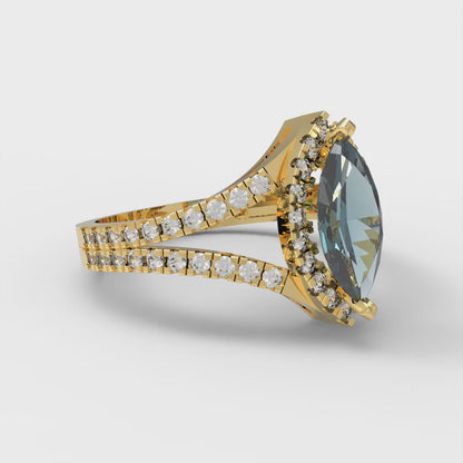 1.2 cttw Natural London Blue Topaz Hidden Halo Engagement Ring - Solid Gold (Marquise Cut,9x4.5mm)