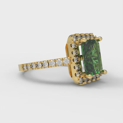 1.86 cttw Simulated Emerald Hidden Halo Engagement Ring - Solid Gold (Emerald Cut,7.5x5.5mm)