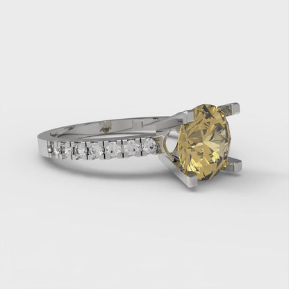 1.71 cttw Zirconia Simulated Yellow Diamond Solitaire with Zirconia Simulated Diamond Accents Engagement Ring - Solid White Gold (VVS1, Round Cut,7.5mm)