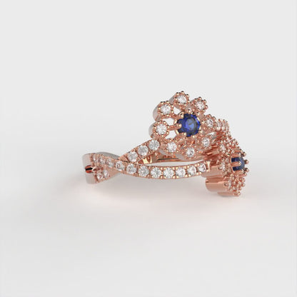 0.48 cttw Simulated Blue Sapphire Hidden Halo Engagement Ring - Solid Rose Gold (VVS1, Round Cut,2.5mm)