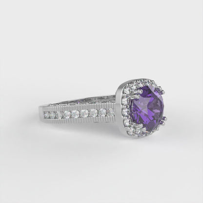 2.37 cttw Natural Amethyst Hidden Halo Engagement Ring - Solid Gold (Round Cut,7.5mm)