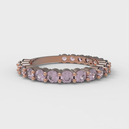 1.2 cttw Simulated Pink Diamond Round Cut Rose Gold Eternity Wedding Band