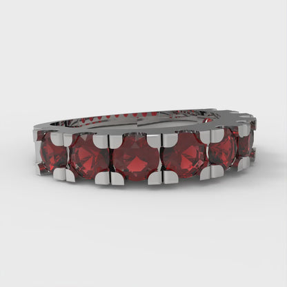 1.53 cttw Natural Garnet Round Cut White Gold Eternity Wedding Band