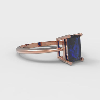 1 cttw Simulated Blue Sapphire Solitaire  Engagement Ring - Solid Gold (Radiant Cut,7x5mm)