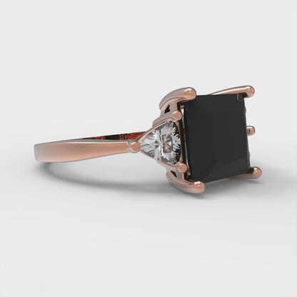 2.32 cttw Natural Onyx Three-Stone Engagement Ring - Solid Rose Gold (VVS1, Princess Cut,7.0mm)