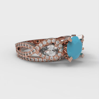 1.925 cttw Round Cut Simulated Turquoise Bridal Set - Solid Rose Gold Engagement Ring & Wedding Band