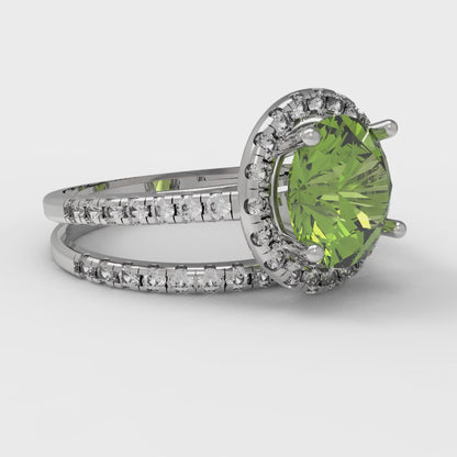 2.52 cttw Round Cut Natural Peridot Bridal Set - Solid White Gold Engagement Ring & Wedding Band