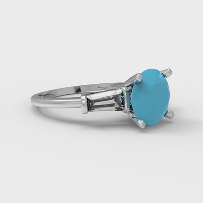 2 cttw Simulated Turquoise Three-Stone Engagement Ring - Solid Gold (Round Cut,7.5mm)