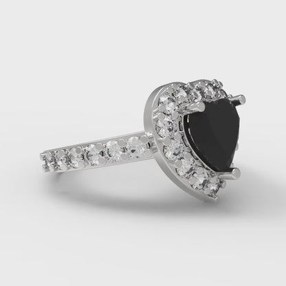 2.03 cttw Natural Onyx Hidden Halo Engagement Ring - Solid White Gold (VVS1, Heart Cut,7.0mm)
